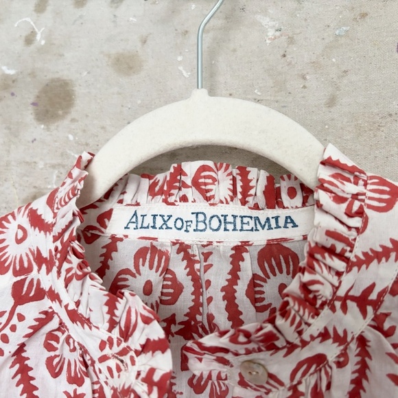 Alix Of Bohemia Red Floral Button Down Blouse - Picture 3 of 5